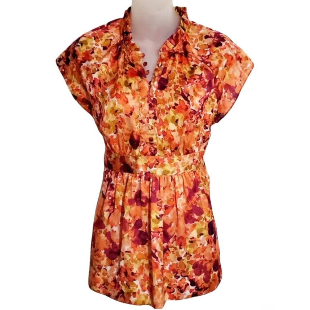 Apt. 9 Wine & Coral Abstract Print Blouse